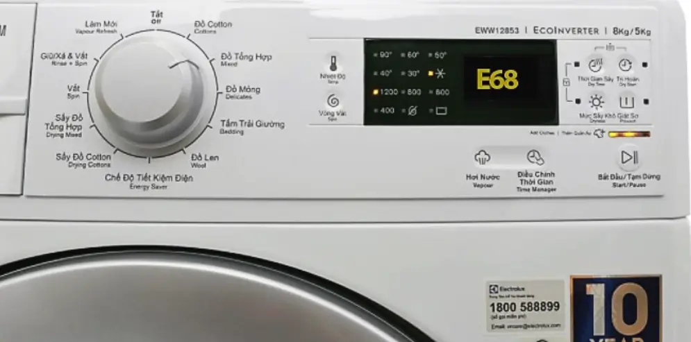 lỗi E68 máy giặt Electrolux